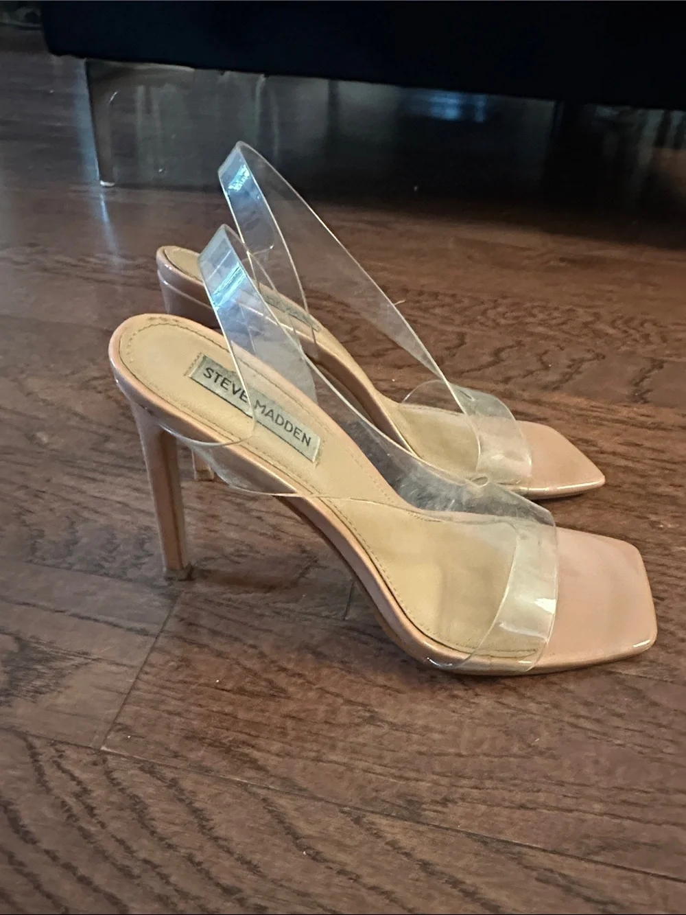 Steve Madden Nude and Clear Square-Toe Stiletto Sandals